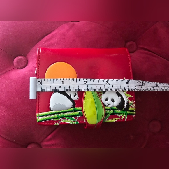 Shag Wear red Women's Wallet Playful Panda on bamboo scene Vegan Leather wallet - Picture 6 of 7